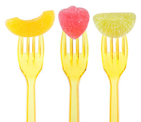 Sugar coated fruit on forks