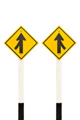 Merging lane from left and right road signpost