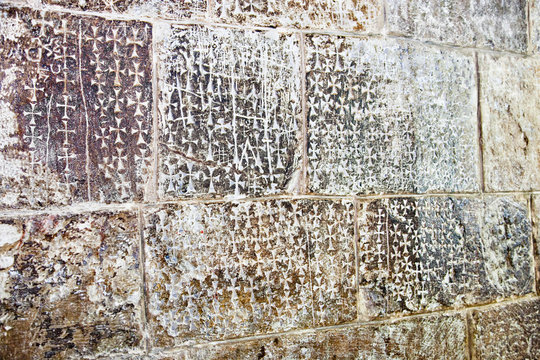 Crosses carved into the Holy Sepulchre. Jerusalem. Israel