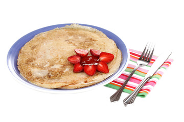 Stack of tasty pancakes isolated on white