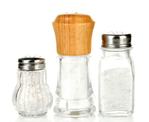 Sea salt in the salt shakers isolated on white