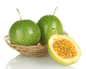 Fototapeta na wymiar green passion fruit isolated on white background close-up