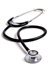 Black medical stethoscope isolated on white