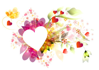 Beautiful vector frame heart with floral composition