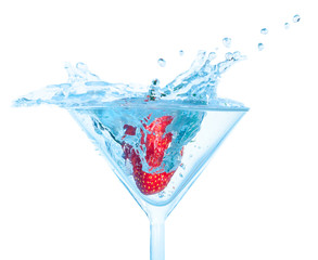 Fresh Strawberry Dropped into Glass with Splash