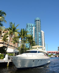 Luxury yacht  in waterway