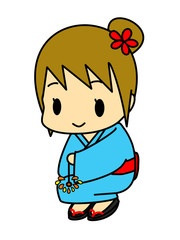 浴衣姿で線香花火