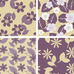 Pastel purple and cream seamless floral patterns