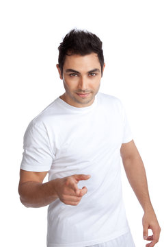 Young Man Portrait Pointing Finger