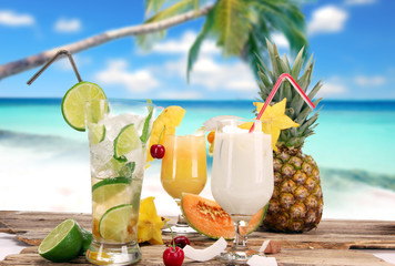 Fruit cocktail on the beach