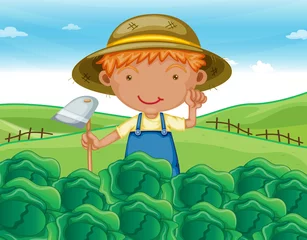 Poster Ferme garçon travaillant dans les fermes