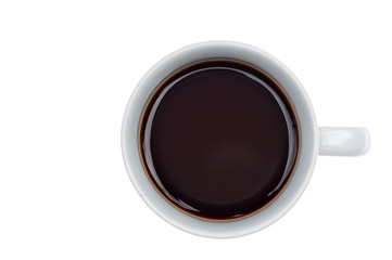 Top view of an isolated cup of coffee