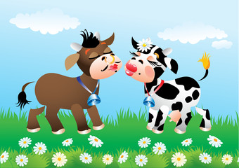 Dessin animé embrassant des vaches amoureuses