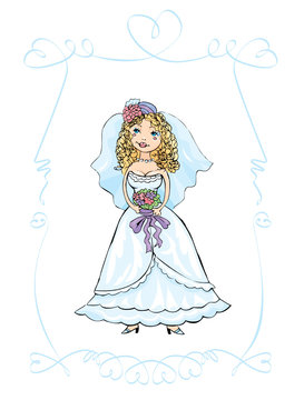 wedding picture of bride, child hand drawn picture