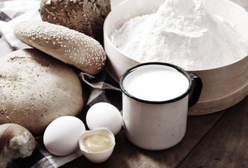 Still life with bread and eggs