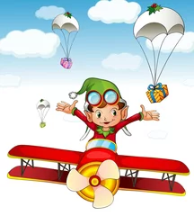 Washable wall murals Aircraft, balloon Elf delivering gifts