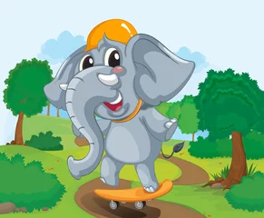 Photo sur Plexiglas Animaux de la forêt Éléphant sur une planche à roulettes