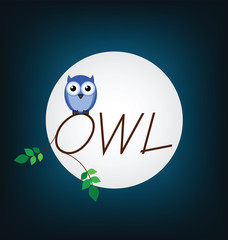 Owl twig text set against a full moon