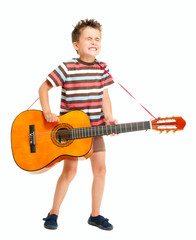 Little boy plays guitar country style