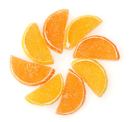 Fototapeta na wymiar orange jelly candies isolated on white
