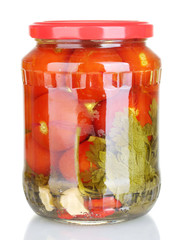 Jar of canned tomatoes isolated on white