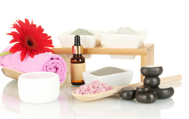 cosmetic clay for spa treatments on white background