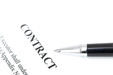 Close-up of silver pen on contract.