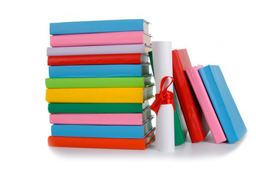Diploma and stack of books