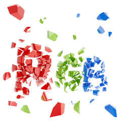 RGB concept as broken into tiny pieces word