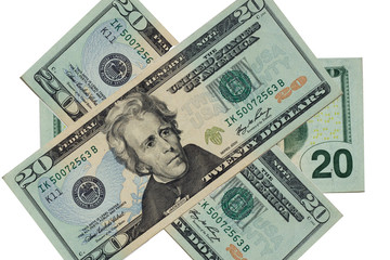 twenty dollar banknote,isolated on white with clipping path.