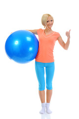 Young woman with blue ball