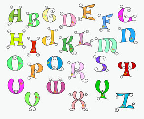illustration of colorful funky alphabet