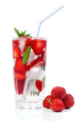 Strawberry cocktail with ice and mint