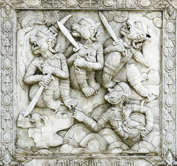 Fototapeta premium old Stucco inside building of Phananchoeng temple, Ayutthaya