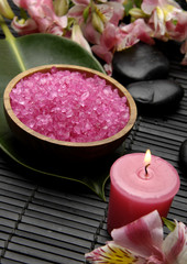 herbal salt with zen stone and red candle set for spa