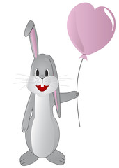 isolated grey rabbit with a balloon