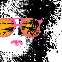 Printed kitchen splashbacks Woman face Women in sunglasses