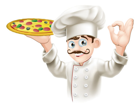 Cook holding a tasty pizza