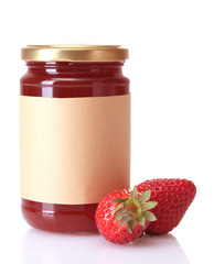 berry jam and strawberry isolated on white