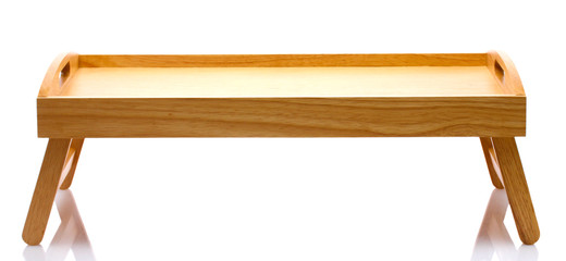 wooden tray for breakfast isolated on white