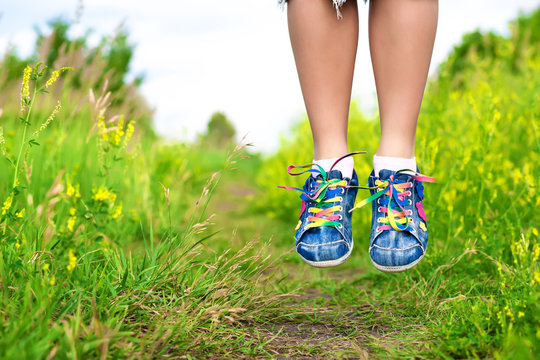 woman's legs in a jump