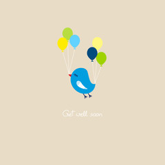 Blue Bird Broken Wing Balloons Beige - obrazy, fototapety, plakaty