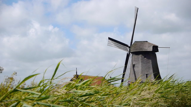 Dutch wind mill with grass landscape