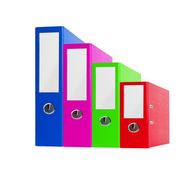 Stack of bright color office folders isolated on white