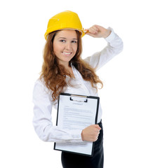 Businesswoman with construction helmet