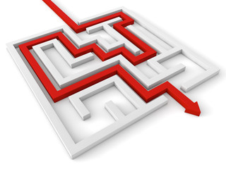 Path across labyrinth 3d render