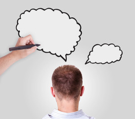 man with speech bubble overhead
