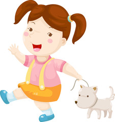 Woman walking dog vector illustration sur fond blanc