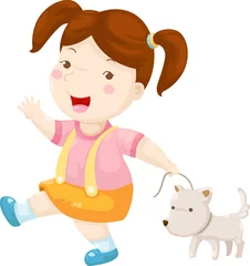  vrouw wandelende hond vectorillustratie op een witte background © ladynoi