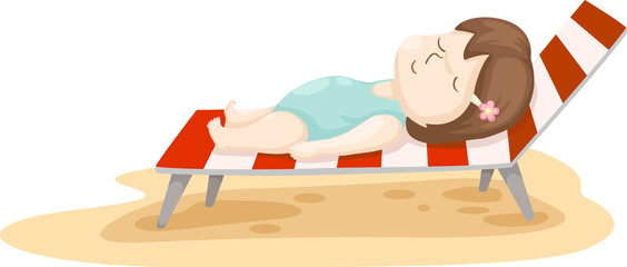 girl on beach bed vector illustration on a white background